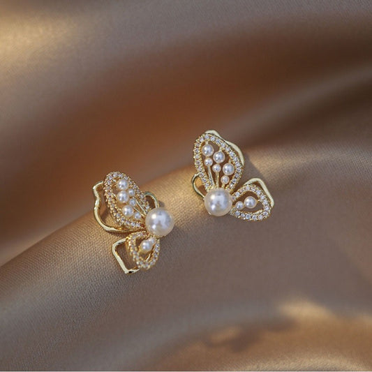 Pearl Butterfly Stainless Steel Earrings
